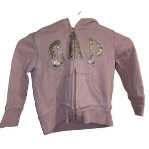 Gap Kids Sequins Logo Full Zip Hoodie Sweater Pink Size XS 4/5